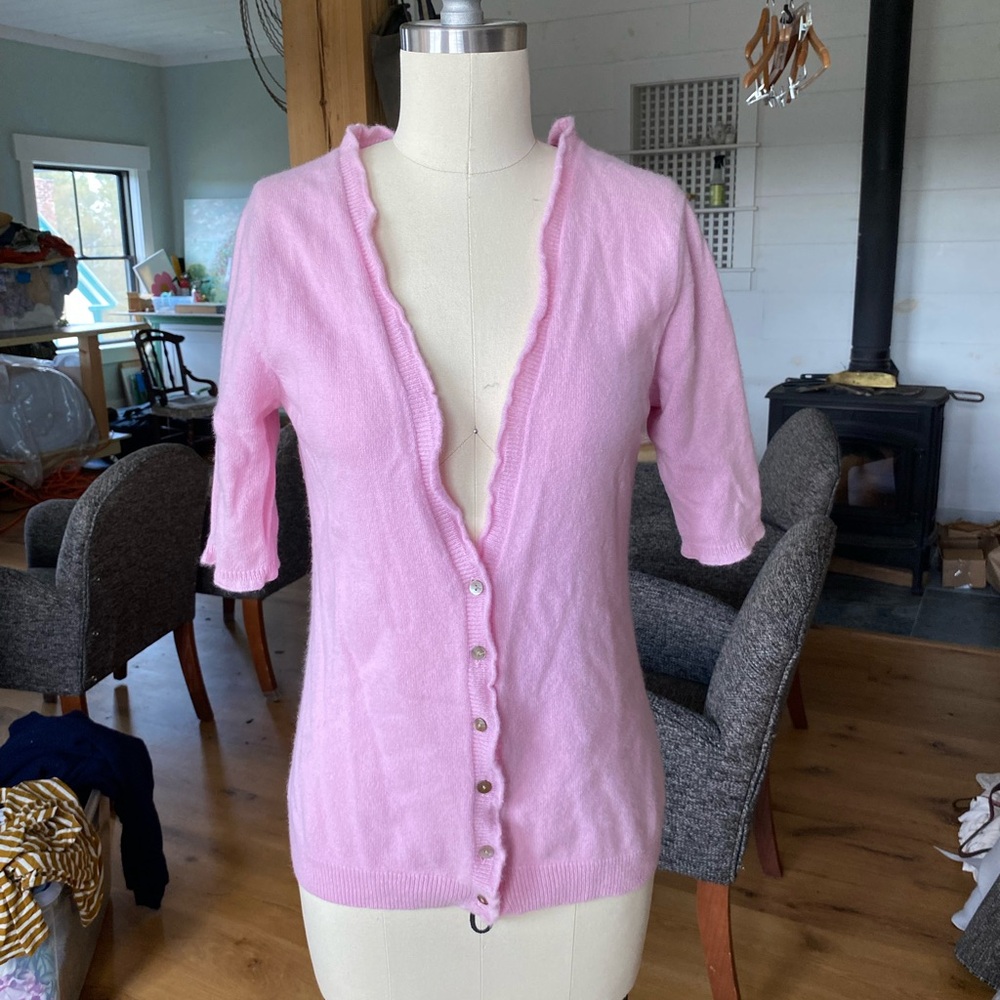 Garnet Hill 100% Cashmere Soft Pink Button-Up Cardigan